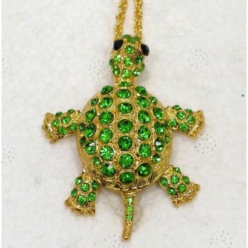 Golden Green Rhinestone Turtle Pendant Necklace Chain jewelry F011 K2