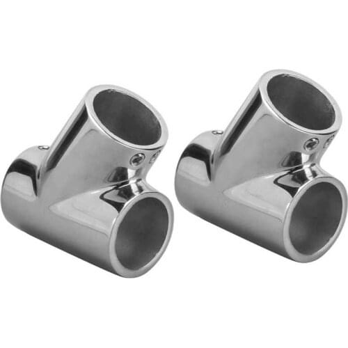 2pcs 60 Degree Hand Rail Tee Connector Polished 316 Stainless Steel Left and Right for 1in Pipe Hand Rail Tee