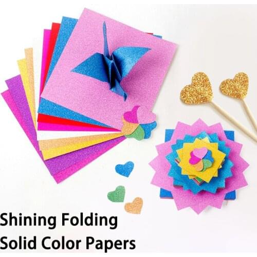 20pcs/set Square Origami Paper Single Side Shining Folding Solid Color Papers Kids Handmade DIY Scrapbooking Craft Decoration
