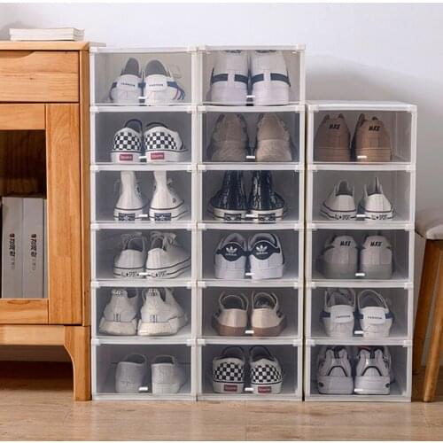3PCS Shoes Boxes Thickened Transparent Drawer Case Plastic Shoe Boxes Stackable Box Shoe Organizer Shoebox Combined shoe cabinet