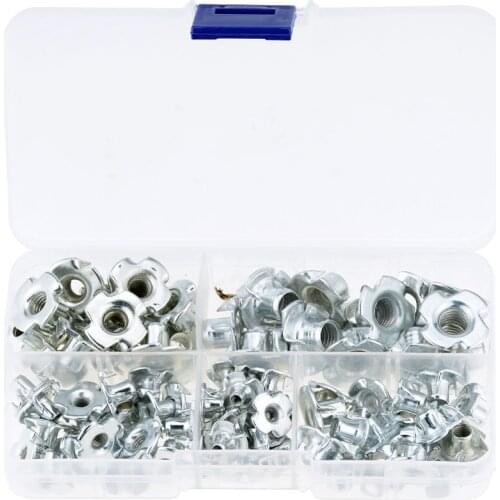 90PCS/Box M3 M4 M5 M6 M8 Zinc Plated Four Claws Nut Speaker Nut T-nut Blind Pronged Tee Nut Furniture Hardware