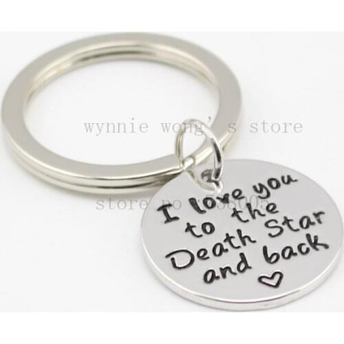 Hand Stamped Jewelry "I Love You to the Death Star and Back "Keychain &necklace Husband Wedding Gift
