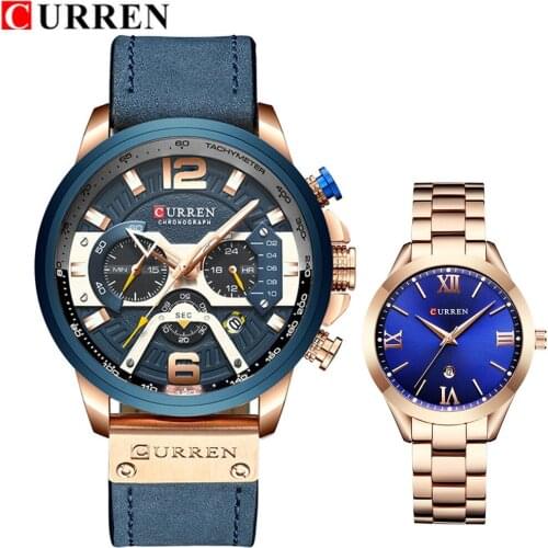 CURREN Lovers Watches Set Brand Women Men Sport Watches Mens Ladies Quartz Clock Casual Military Waterproof Wrist Watch Set