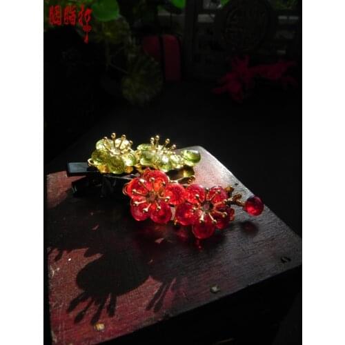 Colored glaze hair pin green and red plum blossom handmade classical hairpin costume hanfu accessories