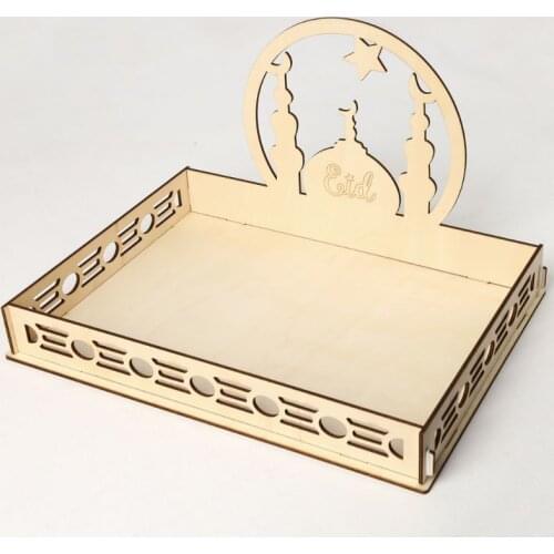 Rustic Wooden Eid Mubarak Ramadan Party Food Serving Tableware Dessert Pastry Tray Display Holder Decoration Ornament