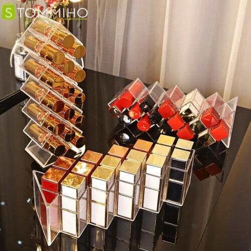 STOMMIHO Lipstick Holder Box Cosmetic Case Jewelry Organizer Makeup Storage Cosmetic Shelf For Desktop Dressing Table Bathroom