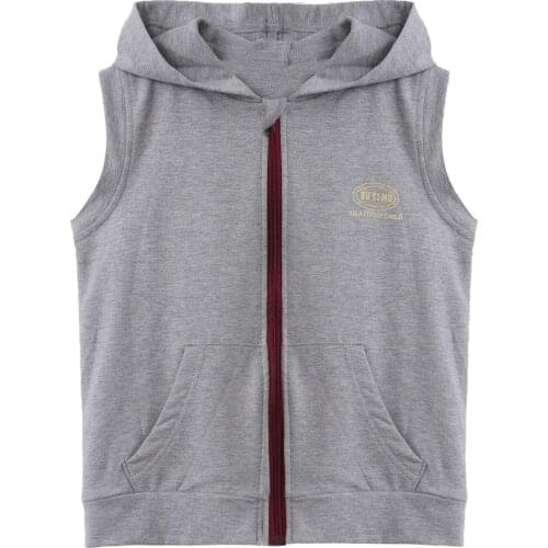 Unisex Kids Boys Girls Cotton Sport Vest Tanks Top Pure Color Hooded Hoodie Sleeveless Front Zipper Closure Vest Tops Sportswear