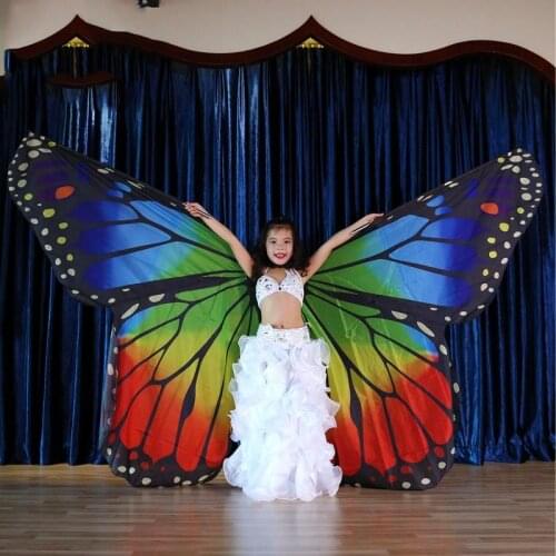 Belly Dance Butterfly Wings with Sticks Belly Dancing Costume Children rainbow butterfly 360 degree butterfly color props belly