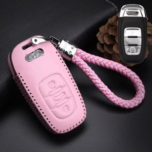 For Audi A4L Smart Key Keyless Remote Entry Fob Case Cover with Key Chain Pink