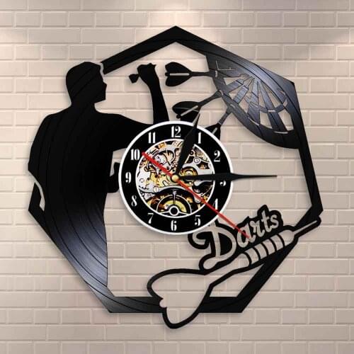 Darts Wall Art Man Cave Game Room Decoration Modern Wall Clock Dart Board Pub Bar Darts Game Night Club Vinyl Record Wall Clock