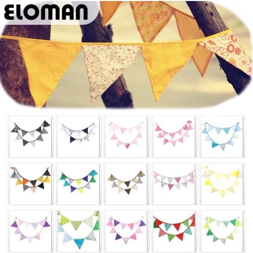 ELOMAN 3.2m cotton Fabric hanging flag birthday party colorful banners for wedding home coffe bar classical decorations