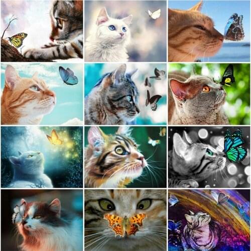 EverShine Diamond Painting Animal Full Square Diamond Mosaic Cat DIY Beaded Embroidery Needlework Rhinestones Art Handmade Hobby