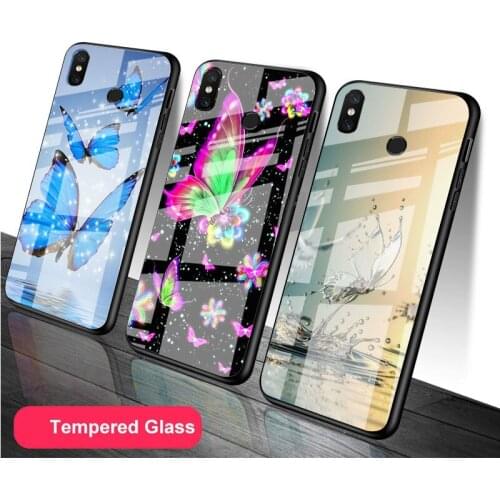 Fantasy Colorful Butterfly Tempered Glass Phone Case For Redmi Note 5 6 7 8 9 Pro Note8T Note9S Redmi8 9 Cover Shell