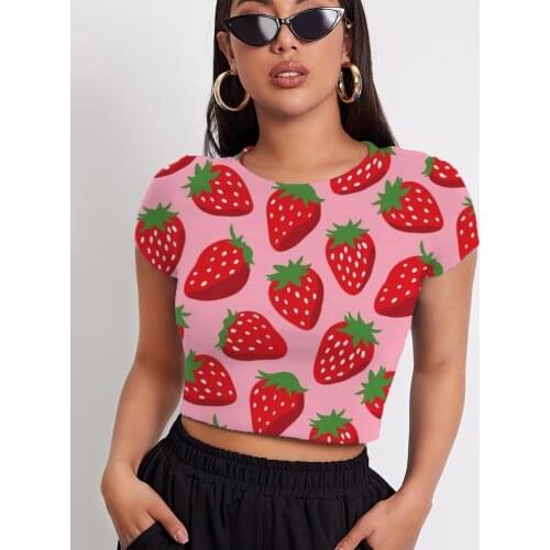 3d Tshirt Strawberry T-shirt Women Harajuku Shirt Print Red Tshirts Casual Womens Clothing Hip Hop Printed Slim Tops