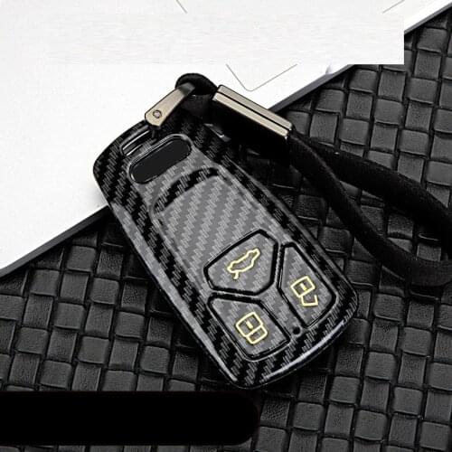 Glossy Carbon fiber ABS Car Remote Key Case Fob Cover For Audi A4 Allroad B9 Q5 Q7 TT TTS 4M 8S 2016 2017 2018 Auto Accessories