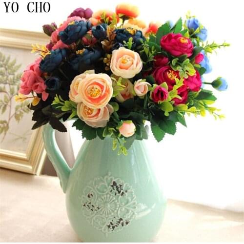 1 Bouquet 6 branches Vintage Artificial Peony Silk Flower Wedding Home Decor party decoracion artificial fake roses