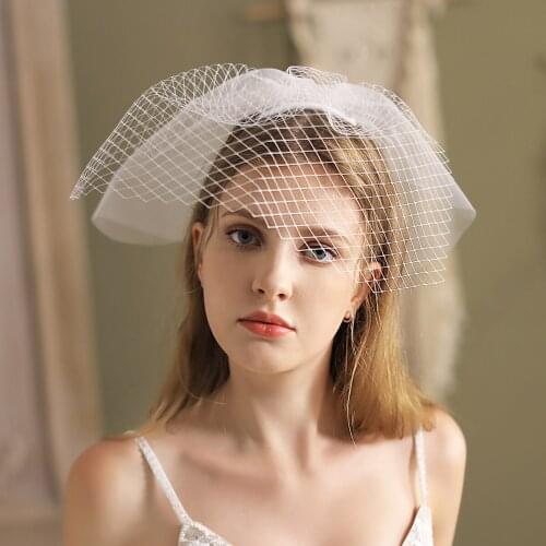 Short Blusher Bridal Veil 2-Layer Big Eye Mesh White Wedding Veil with Hair Comb for Bride Travel Studio Photo Perform Prop V833