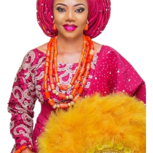 Dudo Necklace Earrings Set 100% Original Coral Beads Jewelry Set 3 Layers New Design Bridal Jewellery Set African Nigerian Set