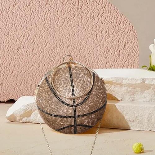 Brown Basketball Rhinestone Diagonal Bag Evening Clutch Bags Diamond-studded Chain Dinner Purses Ladies Shoulder Bag Handbags