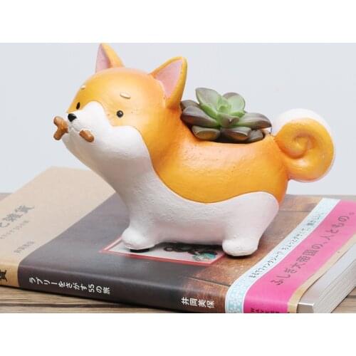 Creative Succulents Resin Ornaments Pastoral Decoration Flower Pot Desktop Bonsai Akita Eskimo Sausage Home Garden Decoration