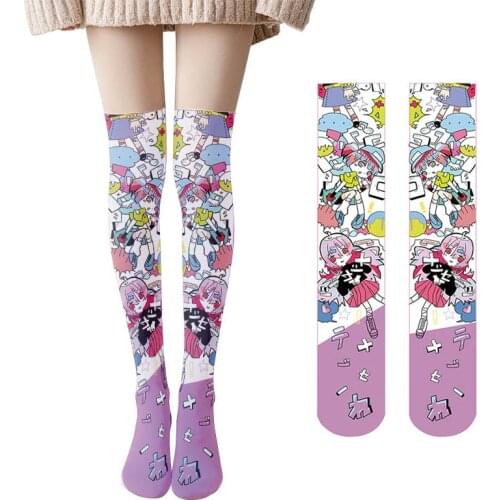 3D Printed Summer Women Long Stockings Sexy Cute Cartoon Girl Thigh High Stockings Female Students Japanese Over Knee Long Socks