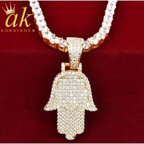 Fatima Hand Pendant Gold Color Cubic Zircon For Mens Hip Hop Rock Jewelry