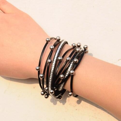 Mens bracelet Fashion Leather Bracelets multi-layer leather womens retro bead bracelet men punk jewelry accessories