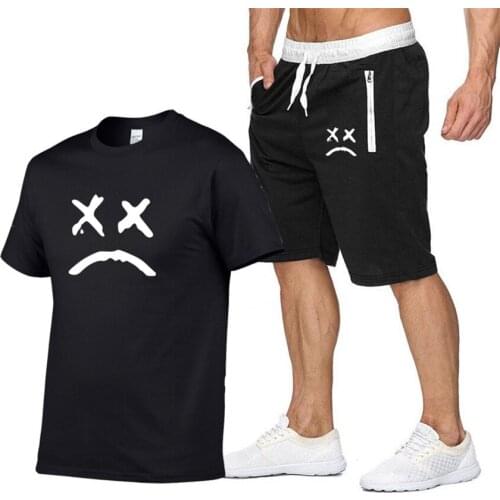 2021Summer T-shirt+Shorts Suit Casual Men Fashion 2piece Set Cry Baby Short Tracksuit Jogging Pants Sweatsuit Fashion Sportswear
