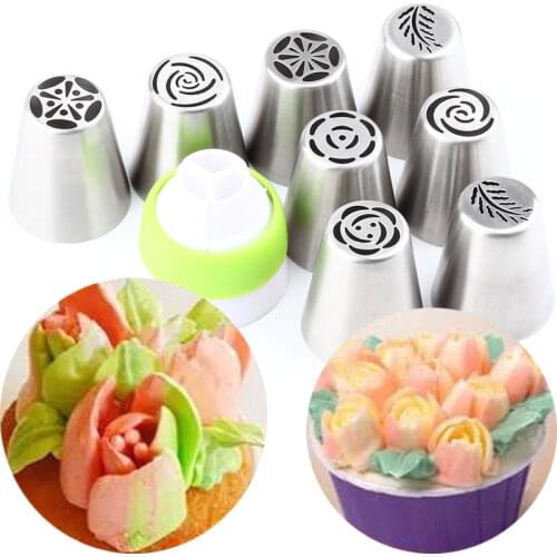9Pcs Russian Flower Icing Piping Nozzles Stainless Steel Cake Decorating Tools Set Kitchen Bakeware Tools