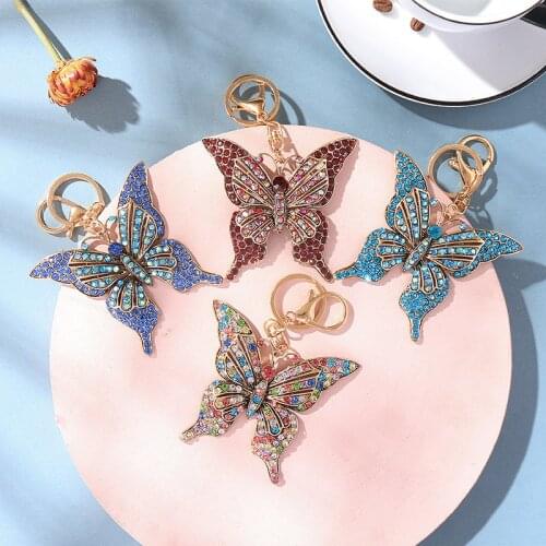 New Color Crystal Hollow Butterfly Metal European And American Keychain Pendant Creative Small Gift Bag Pendant