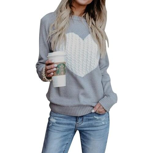 Autumn Womens Sweater Casual Street Clothes Moderate Knitting Pullover Lady Sweater Plus Size Hiver Heart Pattern Long Sleeve
