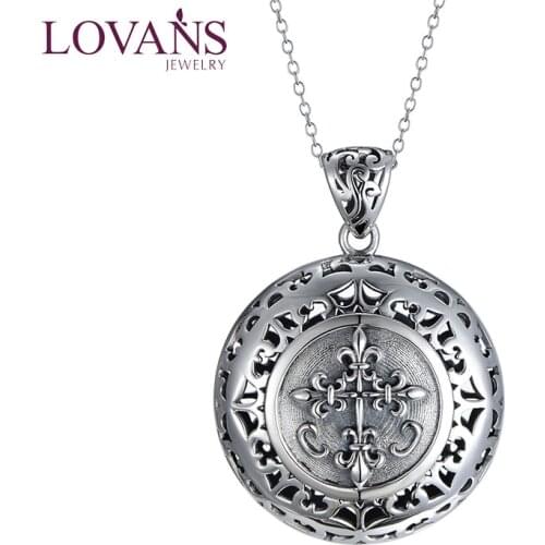 LOVANS Unisex Tai Silver Hollow Craved Pendant with Chain Necklace for Men Women Punk Hip pop Style
