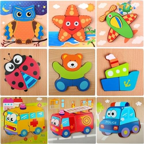 Mu pin Children with 3D Three-Dimensional Jigsaw Puzzle Thickened you er tong Baby Wooden Puzzle Play with 1-2-3 Age
