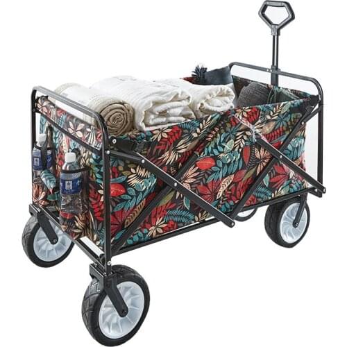 Household portable folding fishing handcart multi-functional simple outdoor camping trailer wide swivel caster shopping trolley