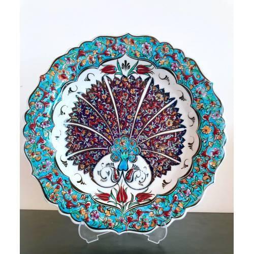 Handmade Painting Ceramic Decorative Plate 30cm Turquoise Ceramic Handwork Painting Authentic Traditional Figure Trinket Ornament Decor
