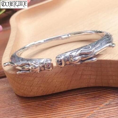 Handcrafted 990 Silver Dragon Bangle Vintage Pure Silver Man Bangle Power Dragon Cuff Bracelet PUNK Jewelry