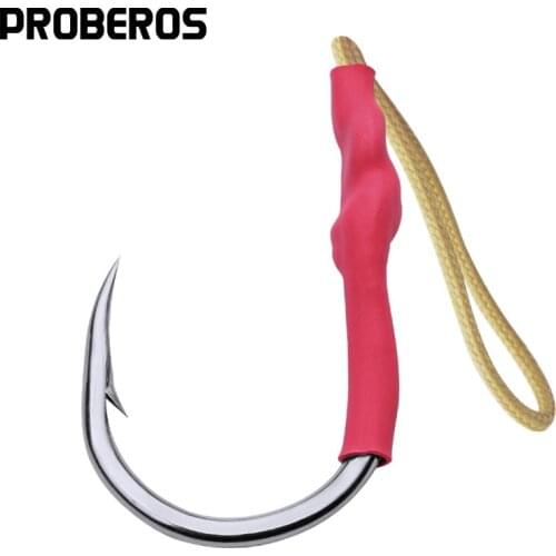 PROBEROS Fish Hooks Stainless Steel Jig Hook 20pc 1/0-13/0 Assist Bait Fishing Hooks With PE Line Jig Big Fishing Hook Saltwater