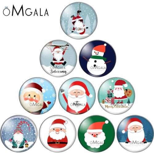 Merry Christmas Happy New Year Gift 10pcs mixed 12mm/18mm/20mm/25mm Round photo glass cabochon demo flat back Making findings