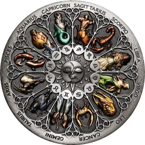 Tuvalu Zodiac Challenge Silver Coin The Sign of Zodiac Constellation Colorful Souvenir Coin Badge Crafts Collection Gift