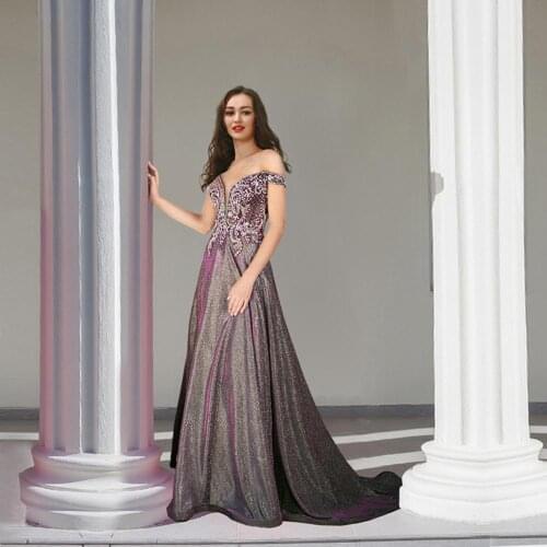 Finove Evening Dress Off The Shoulder Reflective Dress Beading Crystal Sequin Long Length A Line In Women' Dresses Plus Size