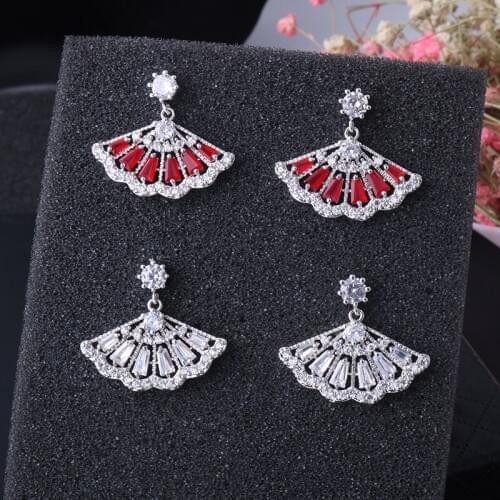 Fan Shape Earrings Wedding Pendientes Mujer Silver Color Zircon Crystal Stud Earrings Fashion Jewelry for Women Brasil Brincos