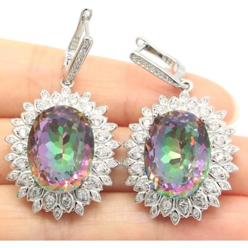46x29mm Jewelry Set Multi Color Round 11g Created Rhodolite Garnet Violet Tanzanite CZ Silver Pendant Earrings