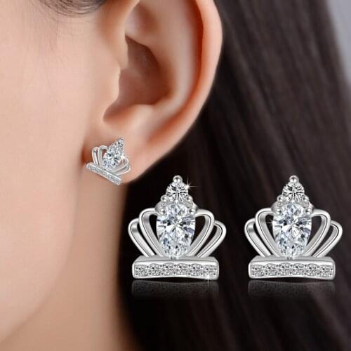 Earrings Women Korean Version of Fashion Earrings Earrings Japanese and Korean Sweet Zircon Crown-encrusted Diamond Ear Ring