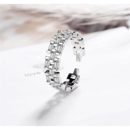 Sole Memory Geometry Zircon Shiny Personality Creativity 925 Sterling Silver Female Resizable Opening Rings SRI569