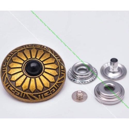 10X Brass Plated Sun Flower Black Bead Leathercraft Hardware Concho 201 Snap Button Set Wallet Luggage Bag Handcraft Connector