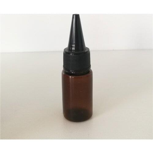 200pcs 10ml Pointed Mouth Screw Lids Bottle Brown Small Plastic Cosmetic Containers High Quality Bottles With White Black cap
