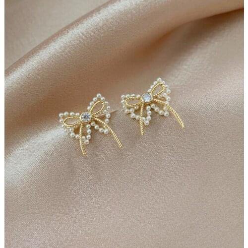 2021 Fashionable Sweet 925 Silver Pin Earrings Crystal from Austrian Bow tie zircon Fit Women and female For Party