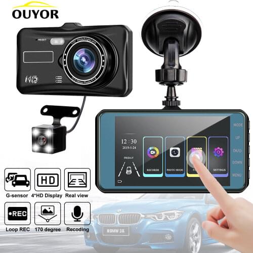 Car Video Recorder Dash Cam Dual Lens HD 1080P Auto Digital 4'' IPS Touch Screen DVR Camera G-Sensor WDR Car DVRS Dashcam Camera