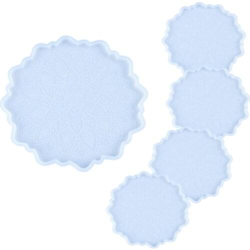 5 Pcs Crystal Epoxy Resin Mold Datura Flowers Tray Cup Mat Coaste Silicone Mould DIY Crafts Decorations Casting Tool J60E