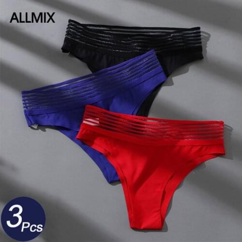 ALLMIX 3Pcs/lot Sexy Panties Women Sport G-String Hollow Out Female Thongs Low Waist Underwear Lady Lingerie Solid Pants